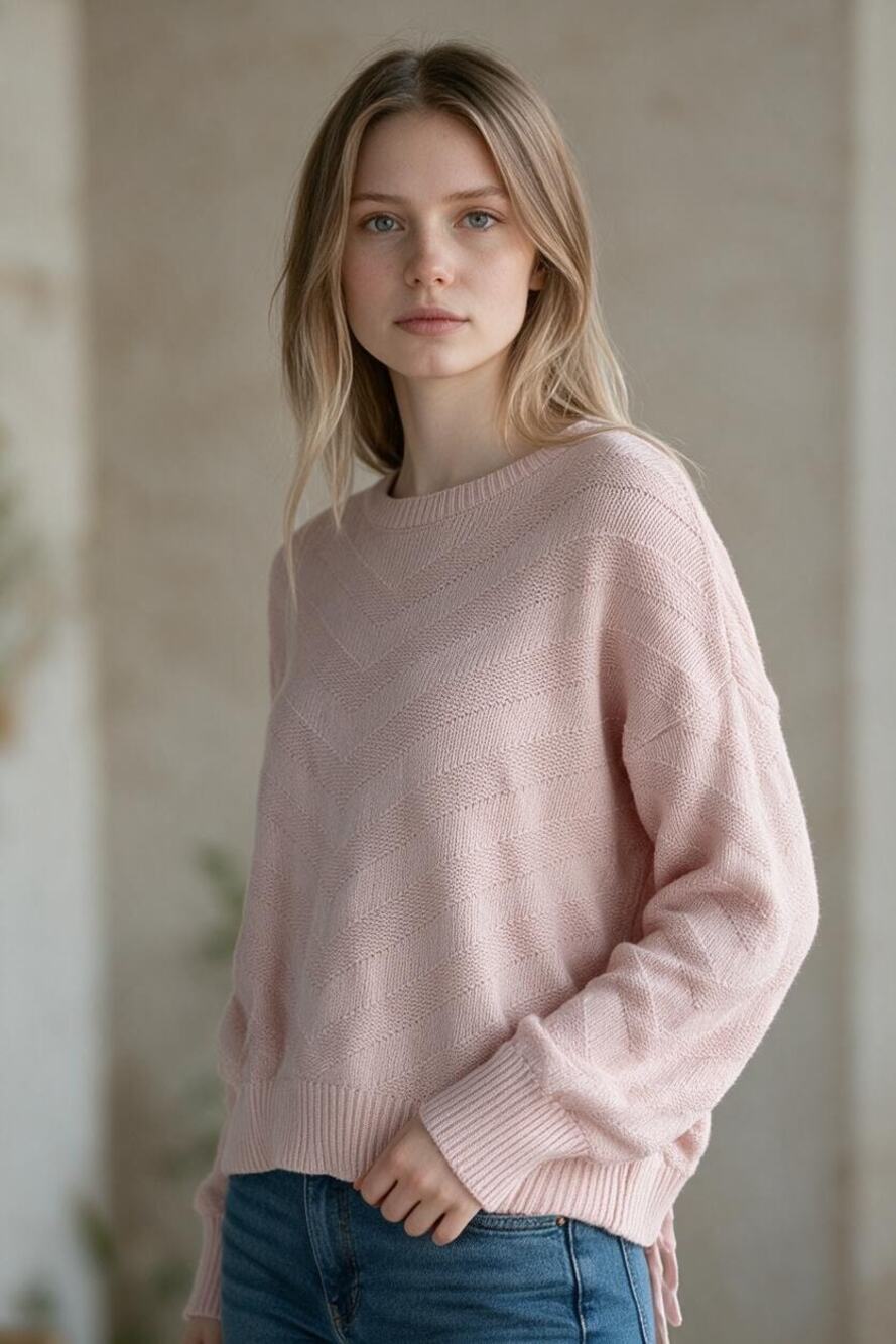 ABERCROMBIE & FITCH Sweater Size L Pink Knit Lace Up Back Crew Neck